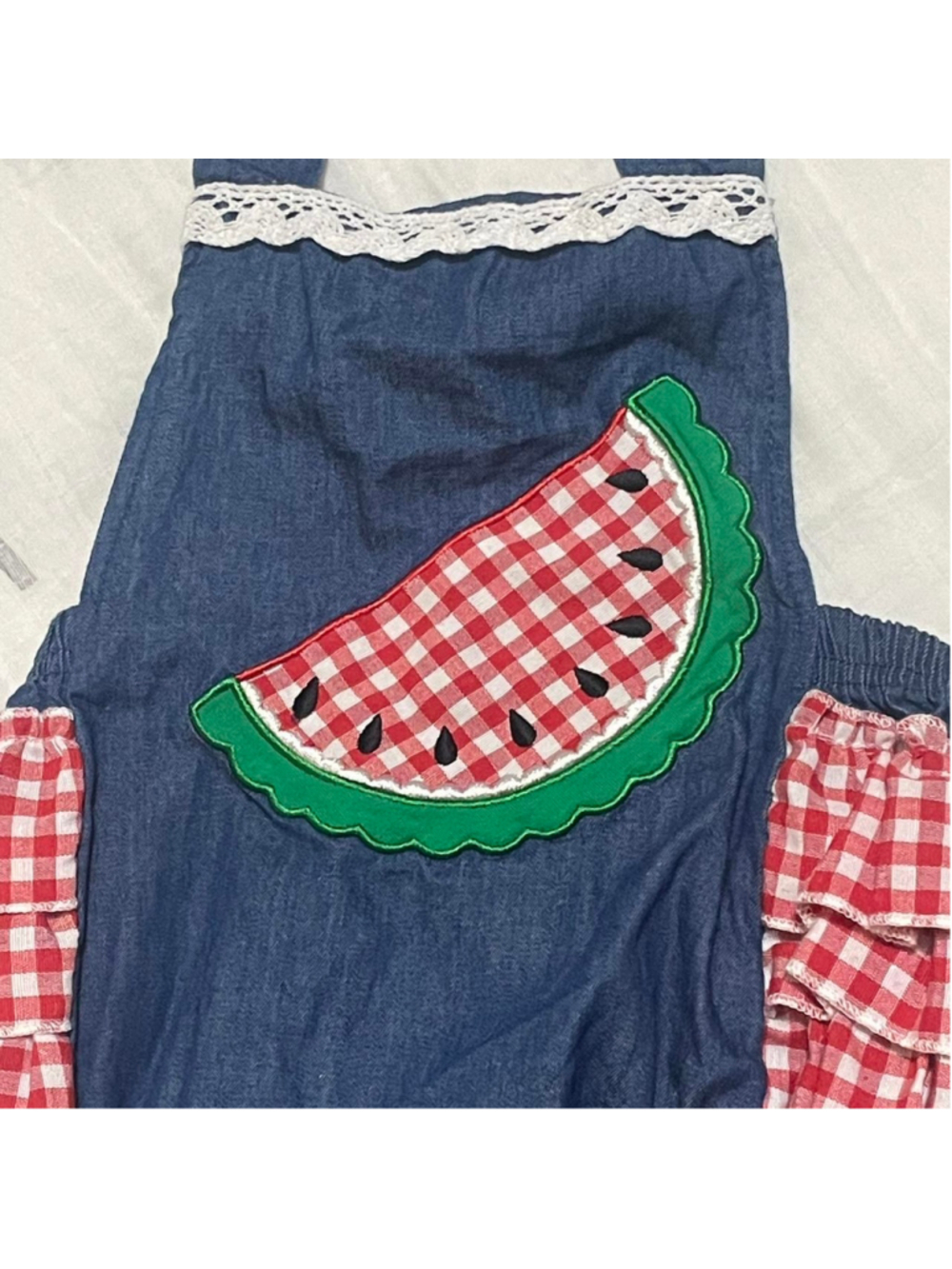 Adorable Marie Nichole boutique watermelon romper with ruffles lace 12-18 months - Picture 2 of 9